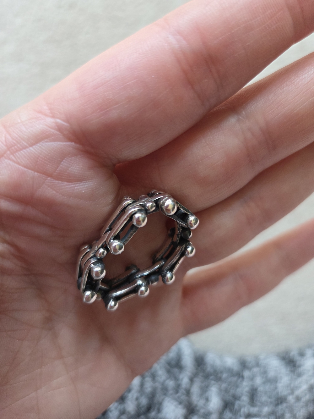 Textured Bead Link Ring